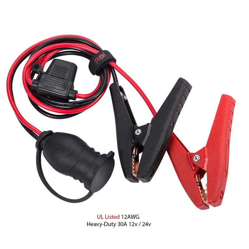 YCIND Battery Alligator Clips Clamp Clip-on to Female Cigarette Lighter Socket Outlet Battery Boost Cable Heavy Duty 30A Fuse 12V/24V 12AWG Cord 6Ft - Image 3